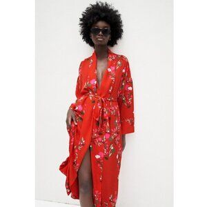 Zara floral wrap midi dress with 3/4 sleeves